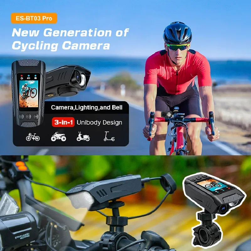 3 in 1 Multifunction Sport DV Dash Cam with Light Horn 4K Bike Helmet Action Camera HD Screen Motorcycle Bicycle Cycling Camera