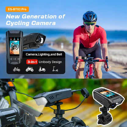 3 in 1 Multifunction Sport DV Dash Cam with Light Horn 4K Bike Helmet Action Camera HD Screen Motorcycle Bicycle Cycling Camera