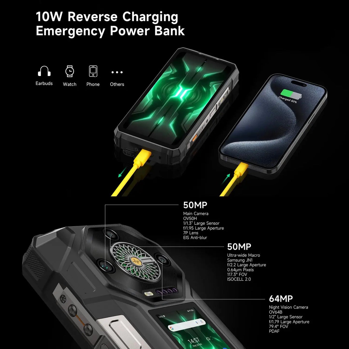 Ulefone Armor 33 Pro Rugged Smartphone 5G Dual Screen 6.95" 120Hz 16GB+512GB 25500mAh Battery 66W 64MP Night Vision NFC