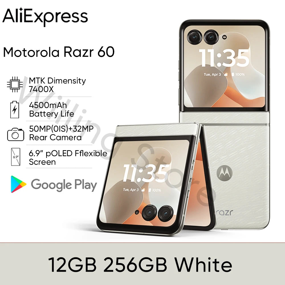 Original Motorola Moto razr 60 5G razr60 SmartPhone 6.9 inch PLOED MTK Dimensity 7400X 50MP 4500mAh Foldable Phone 50MP Camera