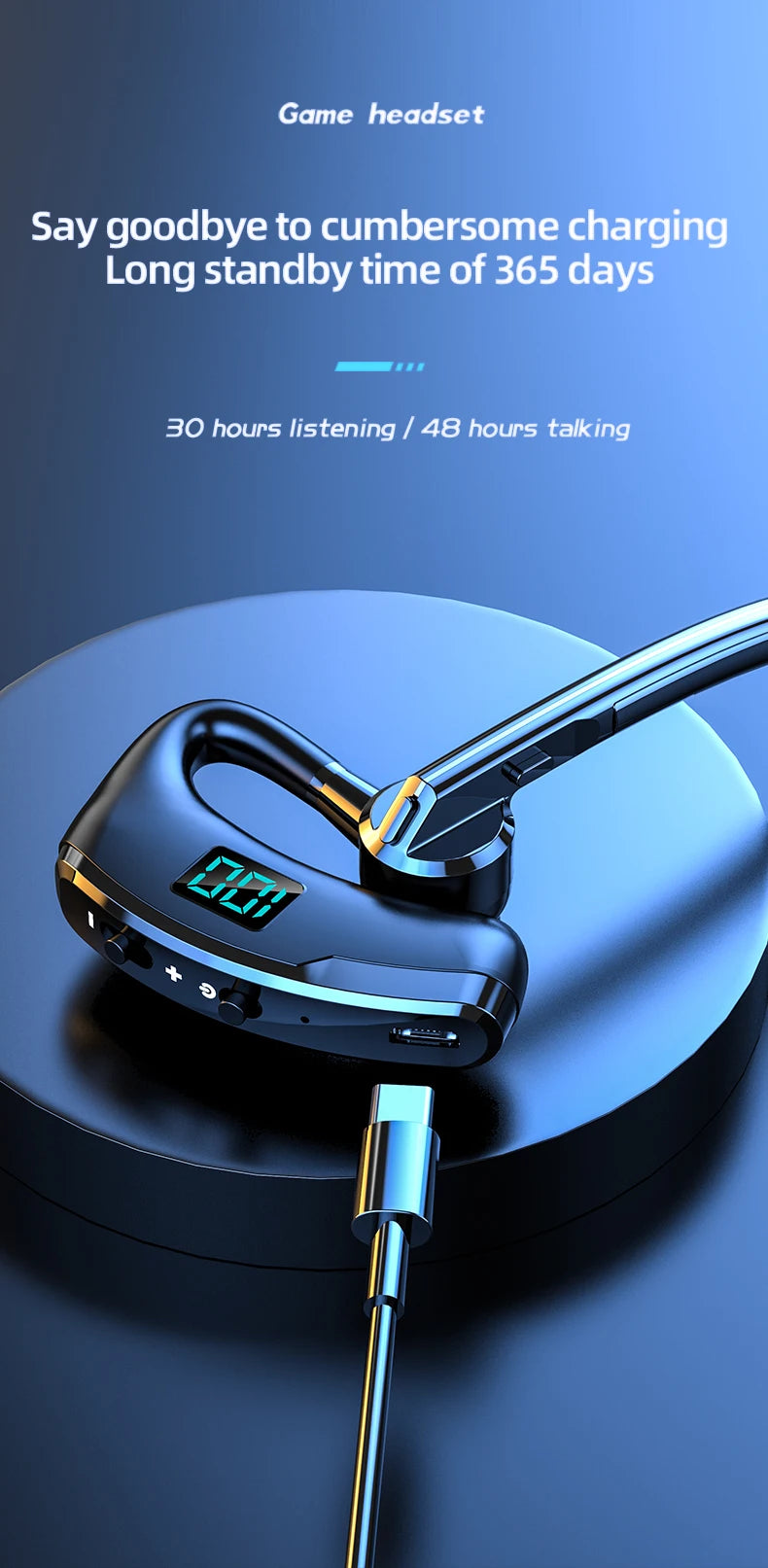 New V8S Business Bluetooth Headset with LED Digital Display HD Mic Car Driving hands-free Call Sports Music Long Standby Earphon - Universal Market