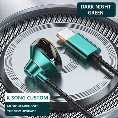 #Type C Headphones HiFi Bass Stereo Volume Control Headset With HD Mic 3.5mm Wired Earbuds For iPhone15/Samsung Galaxy Earphones - Universal Market
