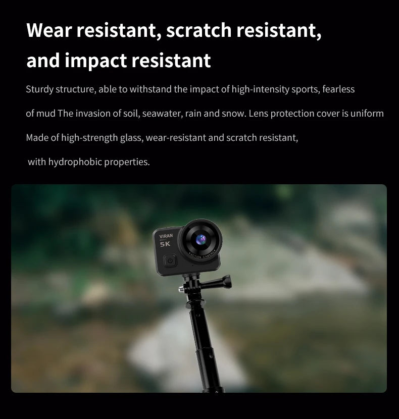 VIRAN V10 5K Action Camera Electronic Image Stabilization 2" Touch LCD 4K Waterproof Action Camera Dashcam Motion Detection
