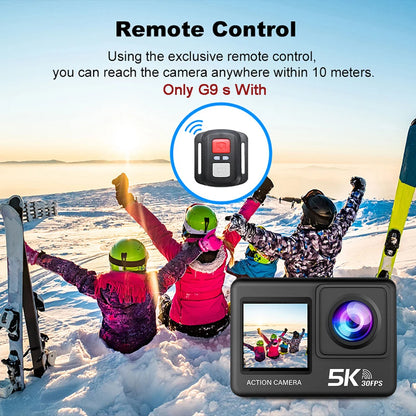 G9SE Action Camera 5K30fps 4K60fps 50MP 2.0 Touch LCD EIS DVR Webcam Dual Screen Wi-Fi 170D Waterproof 30M 5X Zoom Sports Camera