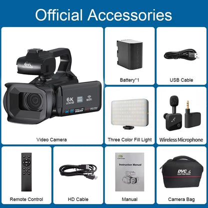 6K Professional Video Camera for Photography 18X Digital Zoom Night Vision Vlogging Camera 64MP WiFi Livestream Webcam Camcorder - Universal Market