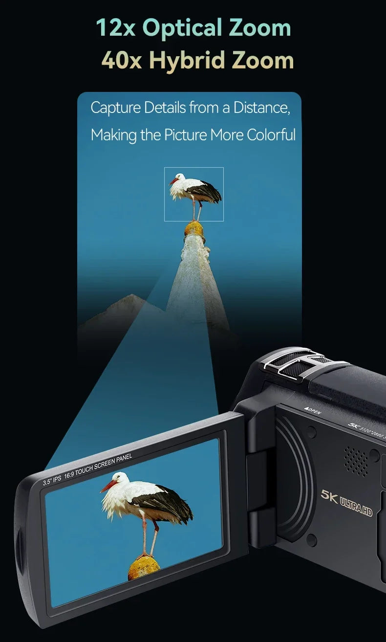 Professional 4K Digital Camcorder 12X Optical Zoom Lens 3.5"Touch Screen,for Live Streaming,YouTube Vlogging,Travel Photography - Universal Market