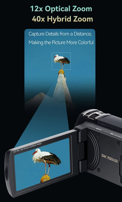 Professional 4K Digital Camcorder 12X Optical Zoom Lens 3.5"Touch Screen,for Live Streaming,YouTube Vlogging,Travel Photography - Universal Market