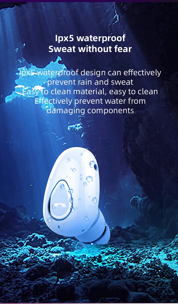 Mini Invisible Earphones Bluetooth 5.0 Wireless Headphones Hands Free Sports In-Ear Earbuds HiFi Music Gaming Headset with Mic - Universal Market