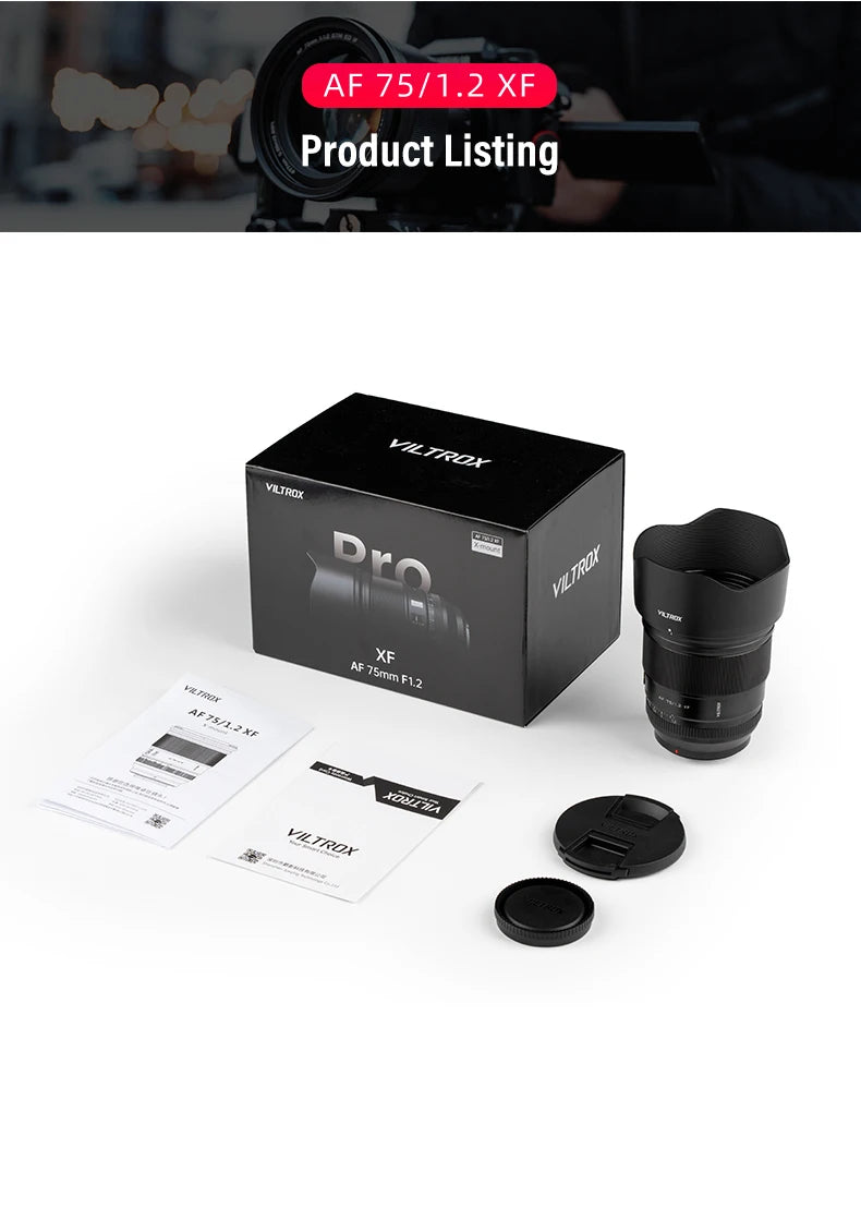 Viltrox 75mm F1.2 pro AF Auto Focus Large Aperture Lens for Fujifilm XF mount Camera for Fuji X X-T4 T100 X-H2S XT30 X-Pro3 - Universal Market