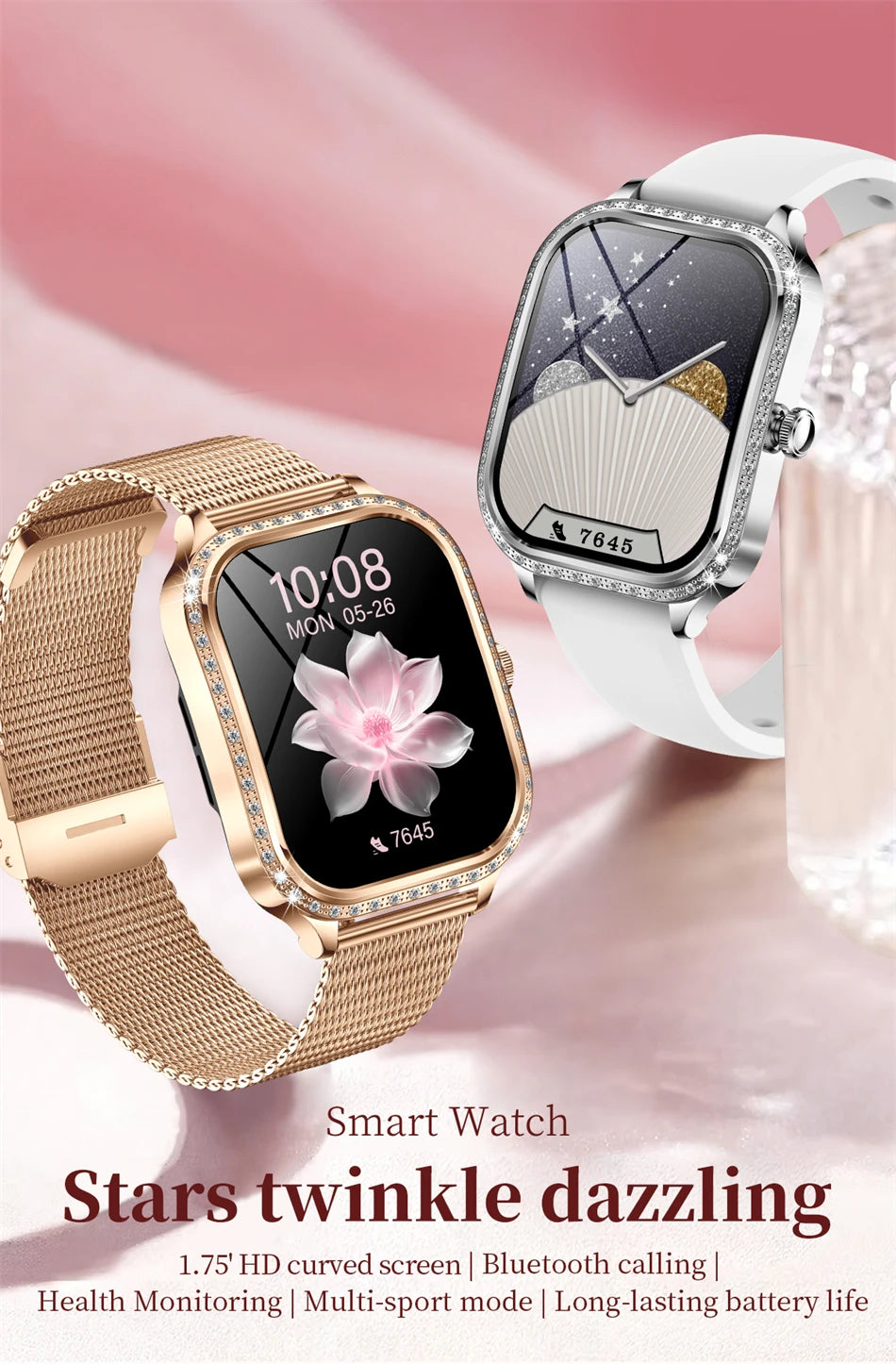 For Xiaomi Huawei New Women Smart Watch Heart Rate Blood Pressure Monitor Music Playback AI Voice Sports BT Calling SmartWatch