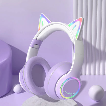 Gradient Wireless Headphones RGB Cat Ear Bluetooth Headphones With Microphone Stereo Music Game Earphone For Girls Kids Gifts - Universal Market
