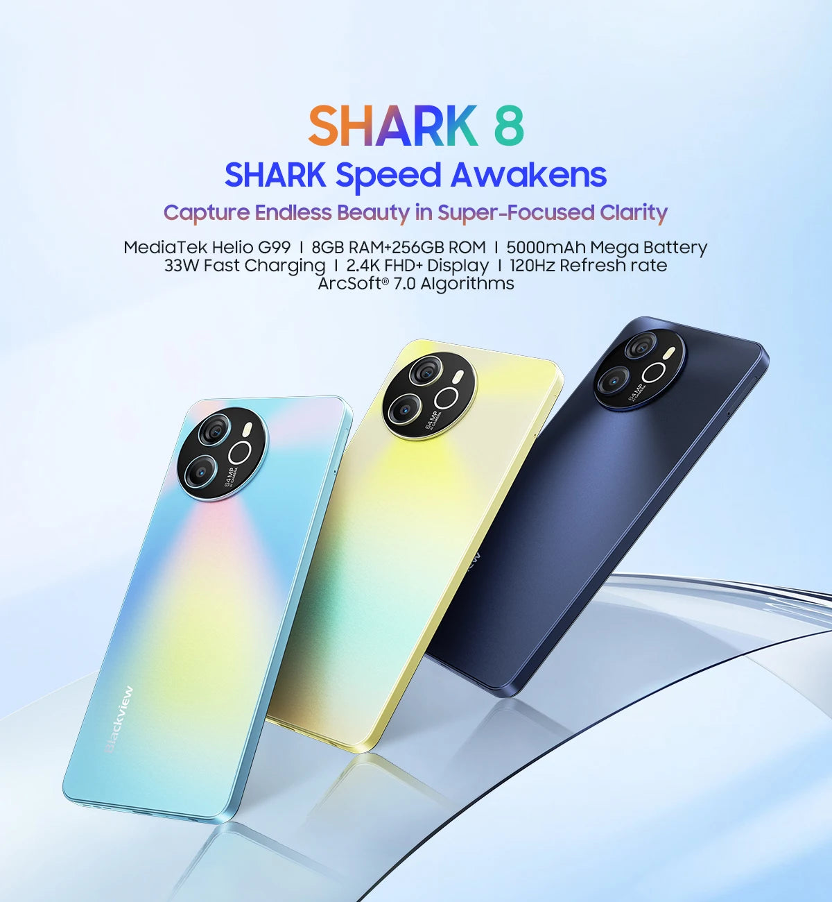 Blackview SHARK 8 Smartphone Android13 G99 Mobile Phone 6.78'' 120Hz 2.4K Display 16 (8+8) GB RAM 256GB ROM 64MP Cameras Phones