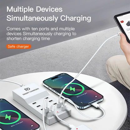 AIXXCO 72W 8 Ports PD QC3.0 USB C Fast Charger Type c Wall Adapter Super Fast Charging For Iphone Samsung Ipad Xiaomi