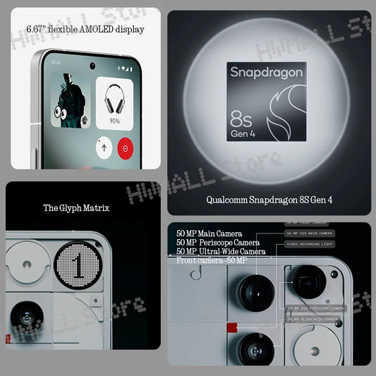 Global Version Nothing Phone (3) Qualcomm Snapdragon 8S Gen 4 6.77 AMOLED 120Hz Triple 50MP Camera 3 mics
