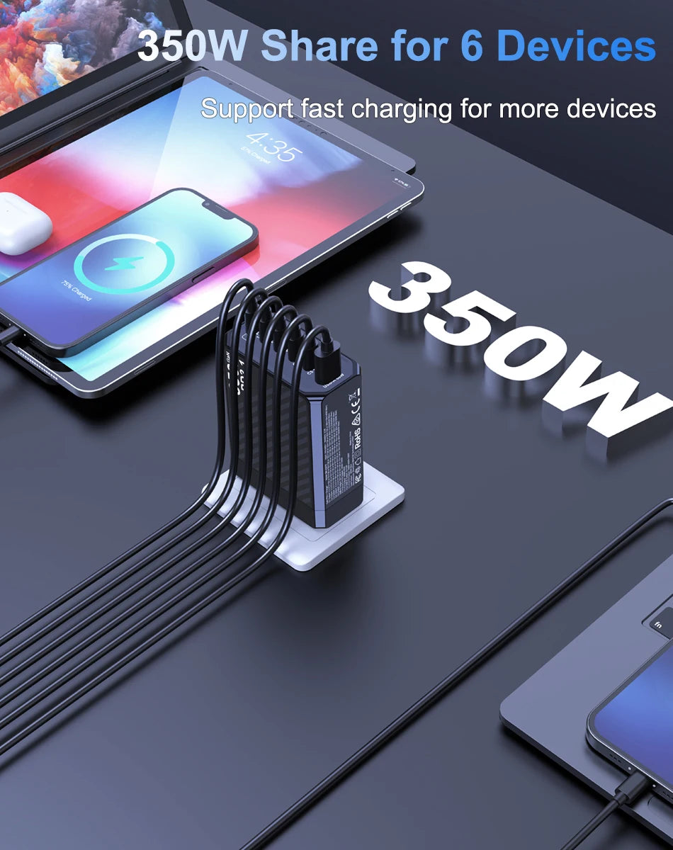 Ubigbuy 350W GaN Charger Fast Charger 140W PD3.1 QC PPS USB Phone Charging Station for MacBook Pro iPhone Samsung Laptop Tablet