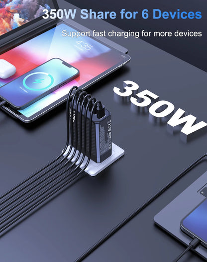 Ubigbuy 350W GaN Charger Fast Charger 140W PD3.1 QC PPS USB Phone Charging Station for MacBook Pro iPhone Samsung Laptop Tablet
