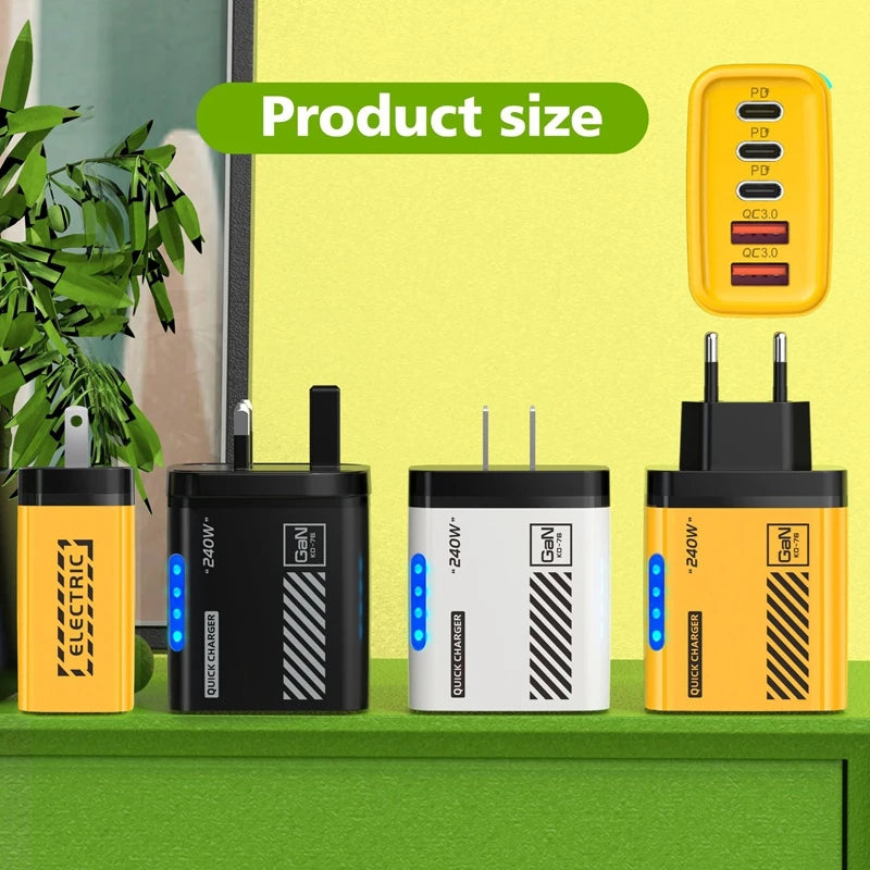 Xiaomi 240W 5 Ports Type-C USB Fast Charger EU US Plug Charger With LED Light Desktop Power Adapter For Iphone Samsung Huawei