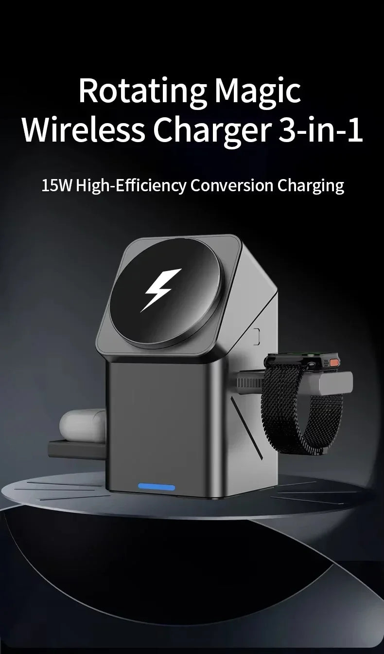 2025 New Automatic Touch Magnetic Multi-function 3 in 1 Wireless Charger for Iphone 16 15 14 13 Pro Max Iwatch Airpods Charger