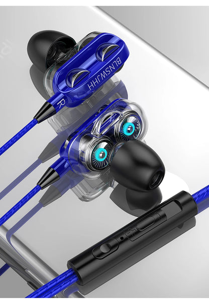 3.5mm Wired Headphones Noise Canceling In-Ear Sports Earphone Dual Driver Bass Stereo Gaming Headset HiFi Music Earbuds With Mic - Universal Market