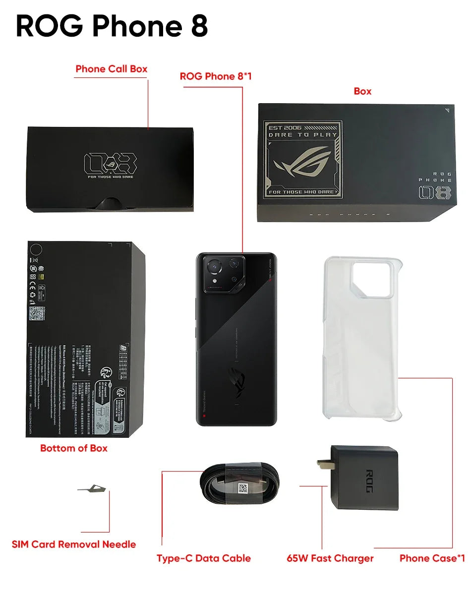 ASUS ROG 8 & 8 pro android 5G Gaming Phone Global Rom Snapdragon 8 Gen 3 6.78'' 165Hz AMOLED Screen 5500mAh 65W Fast Charge