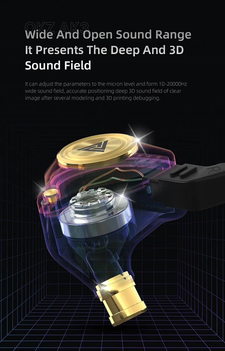 QKZ AK3 FiLe Wired Earphone with Microphone HiFi Music Monitor Bass Headphones Noise Cancelling Headset For Sport Gaming Earbuds - Universal Market