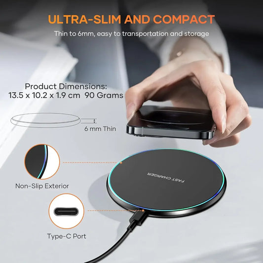 LED Light Wireless Charger Pad For iPhone 16 15 14 13 12 8 X XR Samsung Xiaomi  Airpods Pro Fast Wireless Charging Station