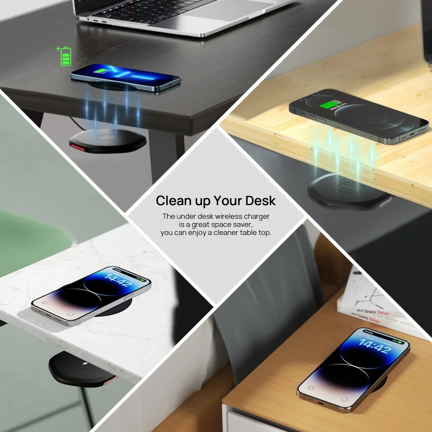 KPON Invisible Wireless Charger 30mm Under Table QI Charger Furniture Desk Wireless Charging Station for iPhone 16/15/14/13/12/8