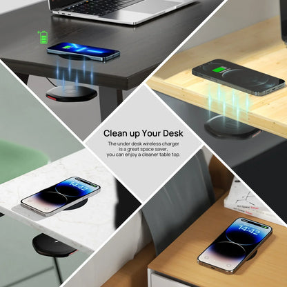 KPON Invisible Wireless Charger 30mm Under Table QI Charger Furniture Desk Wireless Charging Station for iPhone 16/15/14/13/12/8
