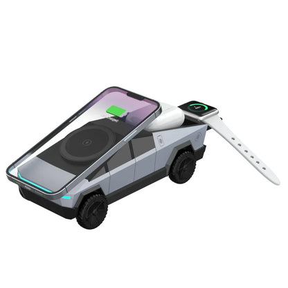 Desktop Cybertruck 3 in 1 Magnetic Fast Wireless Charger Phone Stand For IPhone 17 16 Pro Max Apple & Samsung Watch Airpods Pro