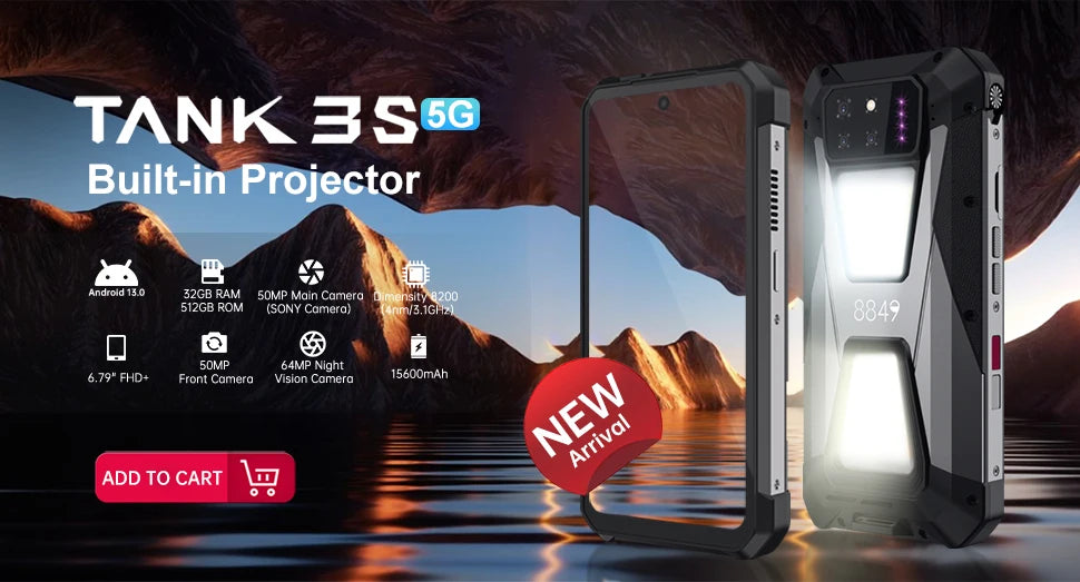 8849 Tank 2 PRO Projector Rugged Smartphone Android 2.4K 24GB 512GB 100MP Camera 23800mAh 120W Dual Sim OTG Phone