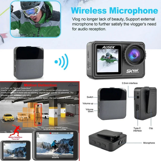 2" IPS Dual Screen Action Camera 5K 30FPS  4K 60FPS 48MP EIS Video With Optional Filter Lens 1080P Webcam Vlog WiFi Sports Cam