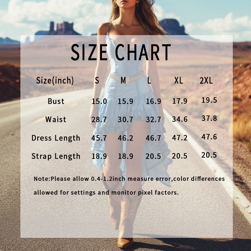 Women's Bohemian Dress, Sleeveless Spaghetti Strap Bodycon Mini Dress With Irregular Ruffled Hem For Music Festival & Rock Party, NO Belt