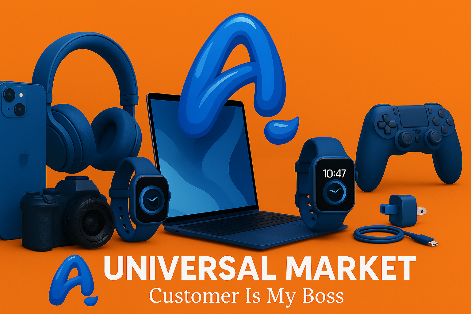 Universal Market logo with clearly visible electronic devices